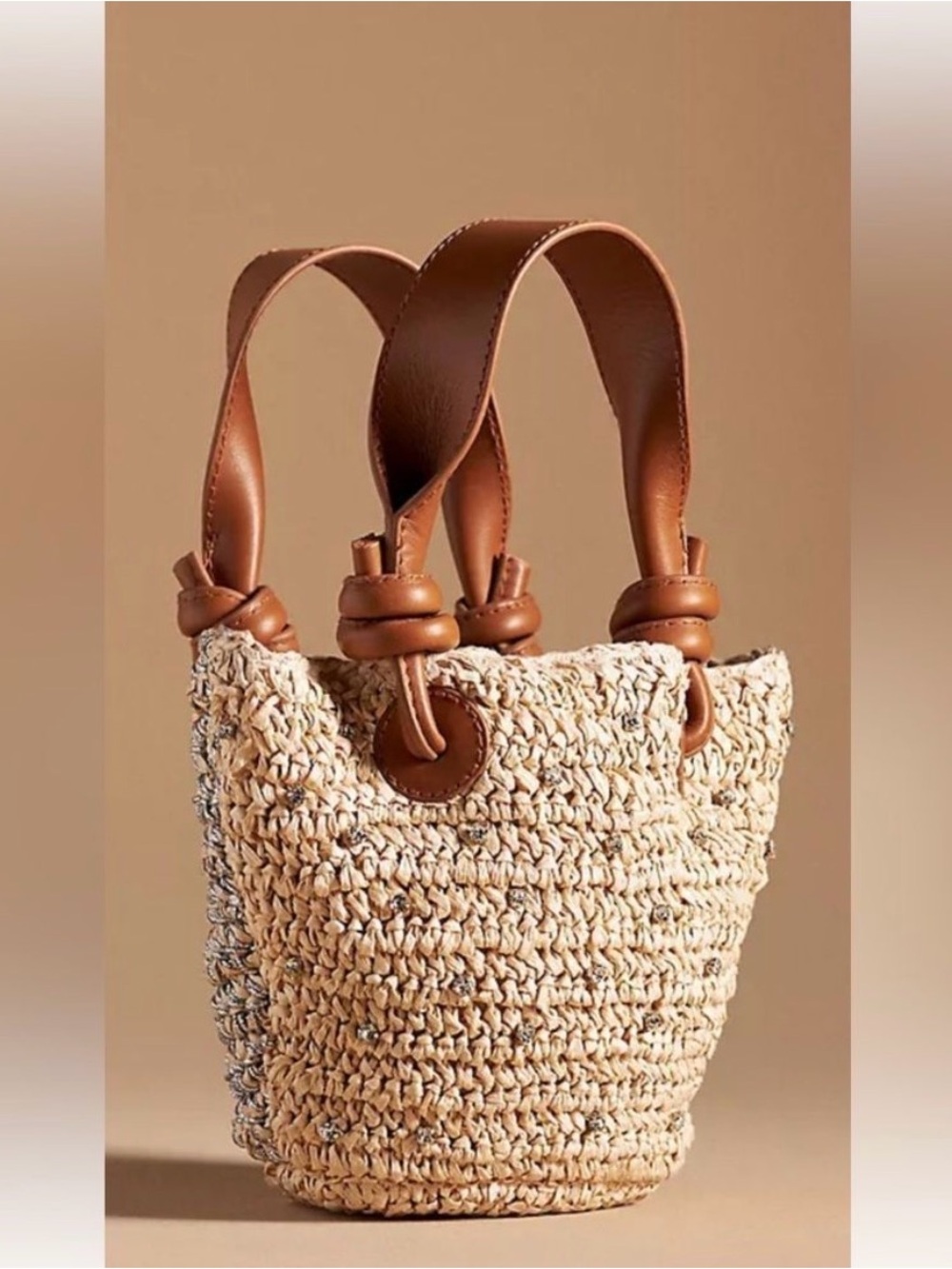 Anthropologie Maeve Rhinestone Raffia Mini Tote Bag “Day to Night” Straw Bag